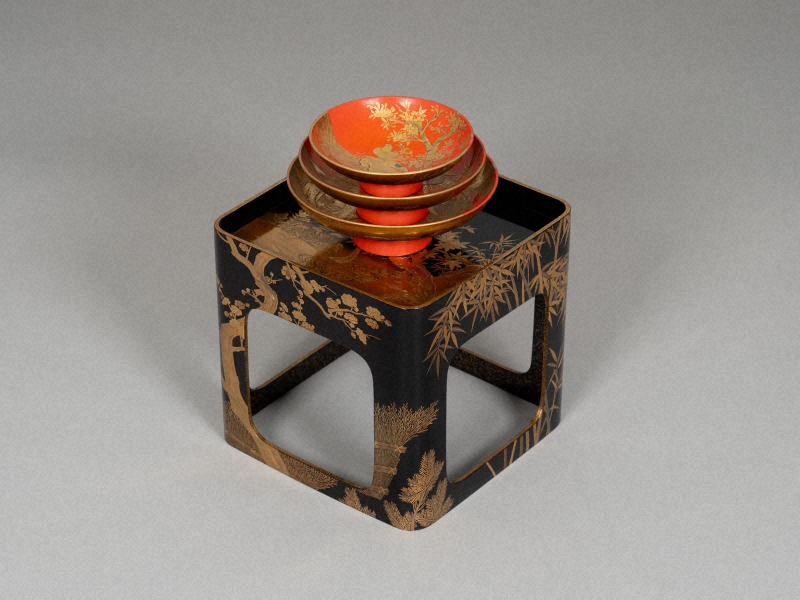 花鳥蒔絵三組盃・紅葉尾長鳥蒔絵盃台 - 金沢ミュージアムプラス