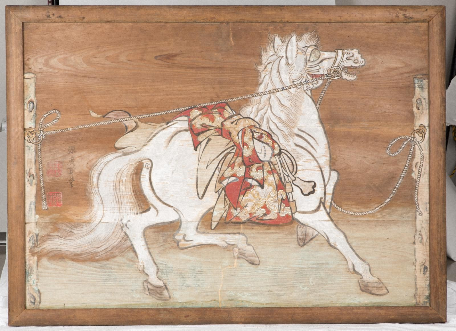 真作　原画　限定一点　先着1名　油絵風　美術館の額縁風　永劫白金神馬 板地彩色絵馬額面 白毛 - 金沢ミュージアムプラス
